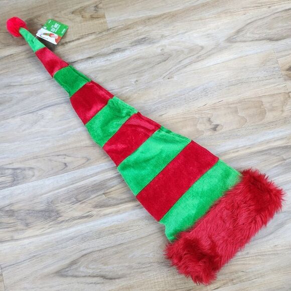 🔹️NWT Red & Green Striped Adjustable Wired Extra Long Elf Hat One Size - Picture 7 of 9